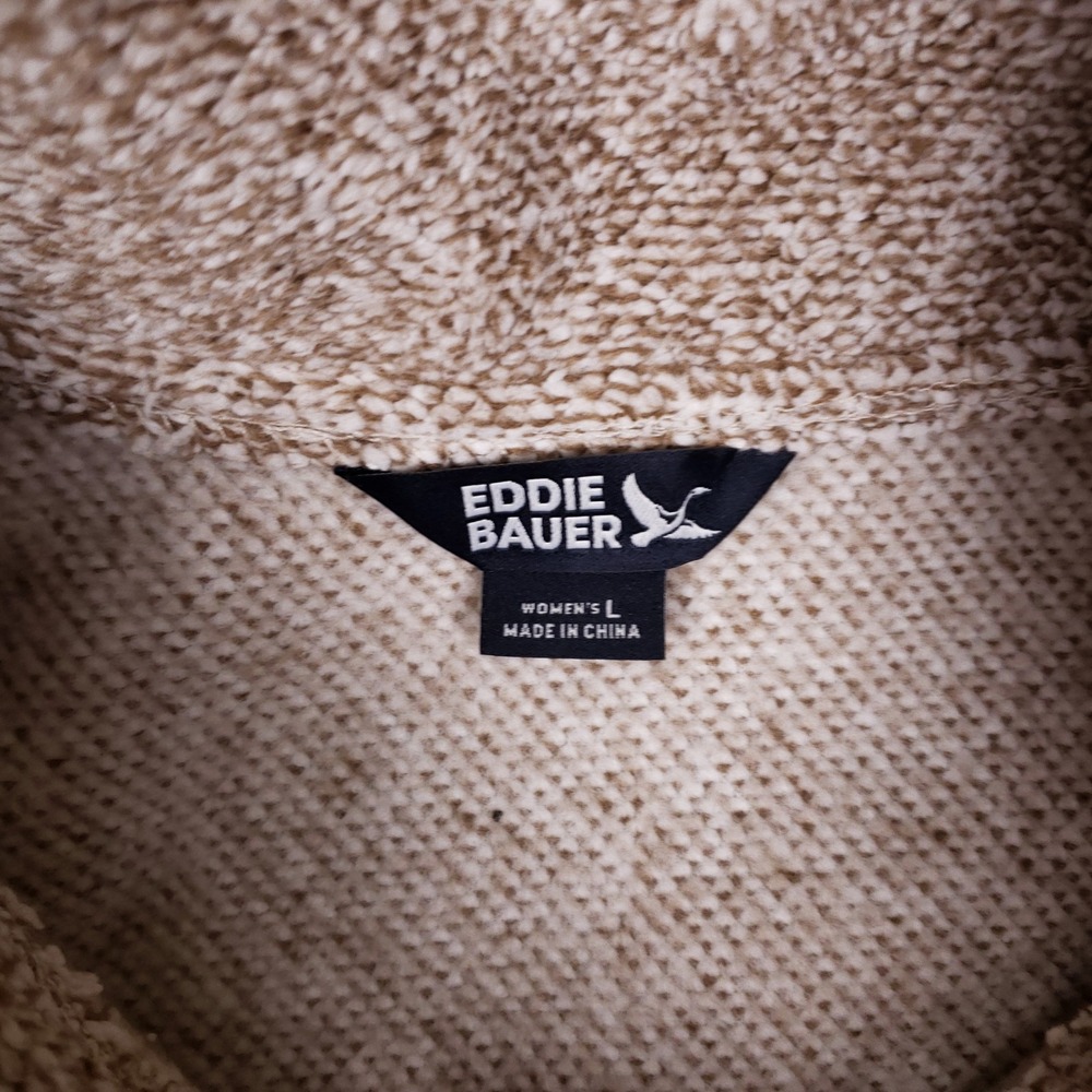 Eddie Bauer Fleece Pullover Sweater Womens Large Mock Neck Heathered Tan Cozy - Picture 4 of 8